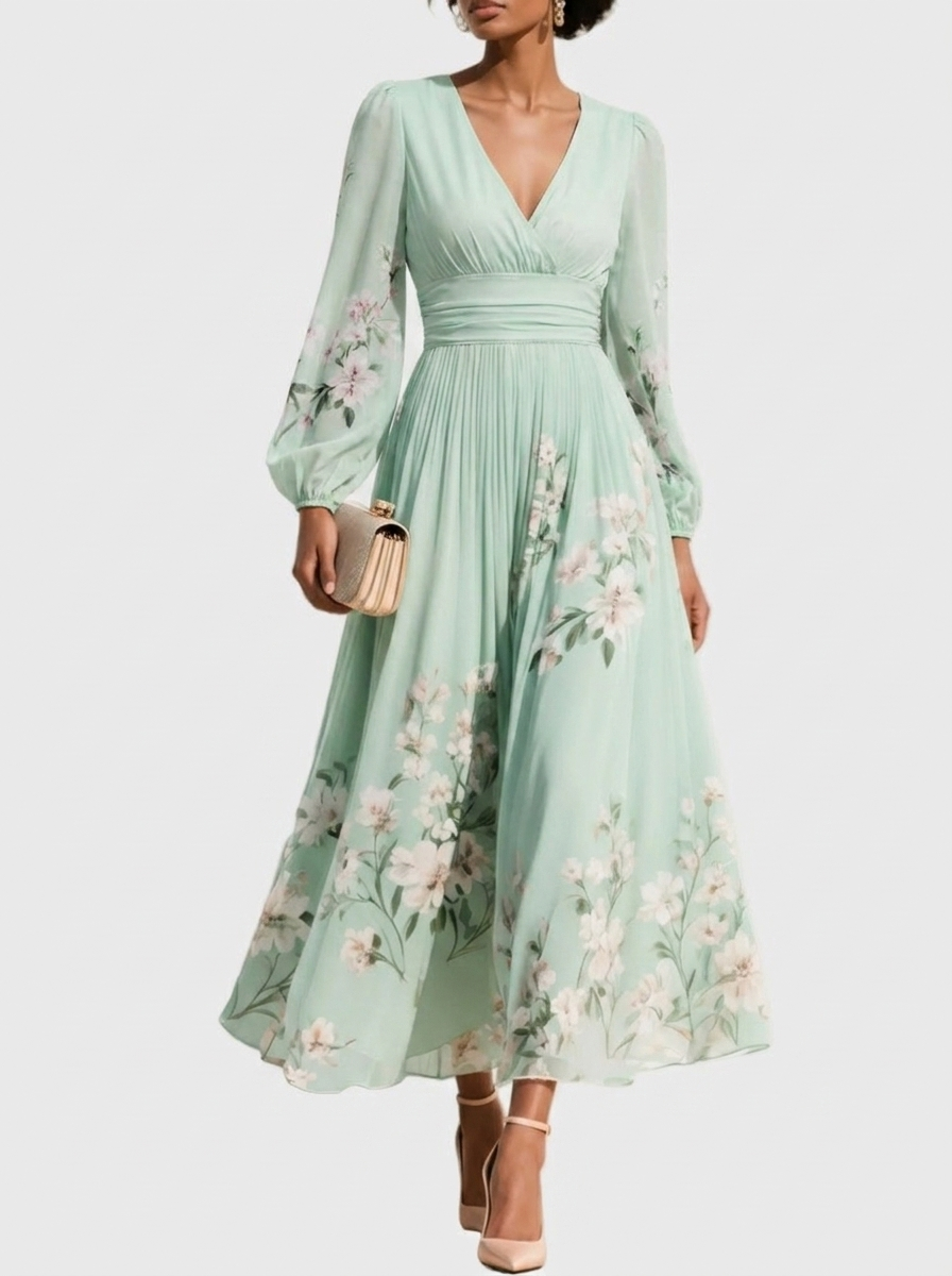 Serafina – Pleated Dress with V-Neck