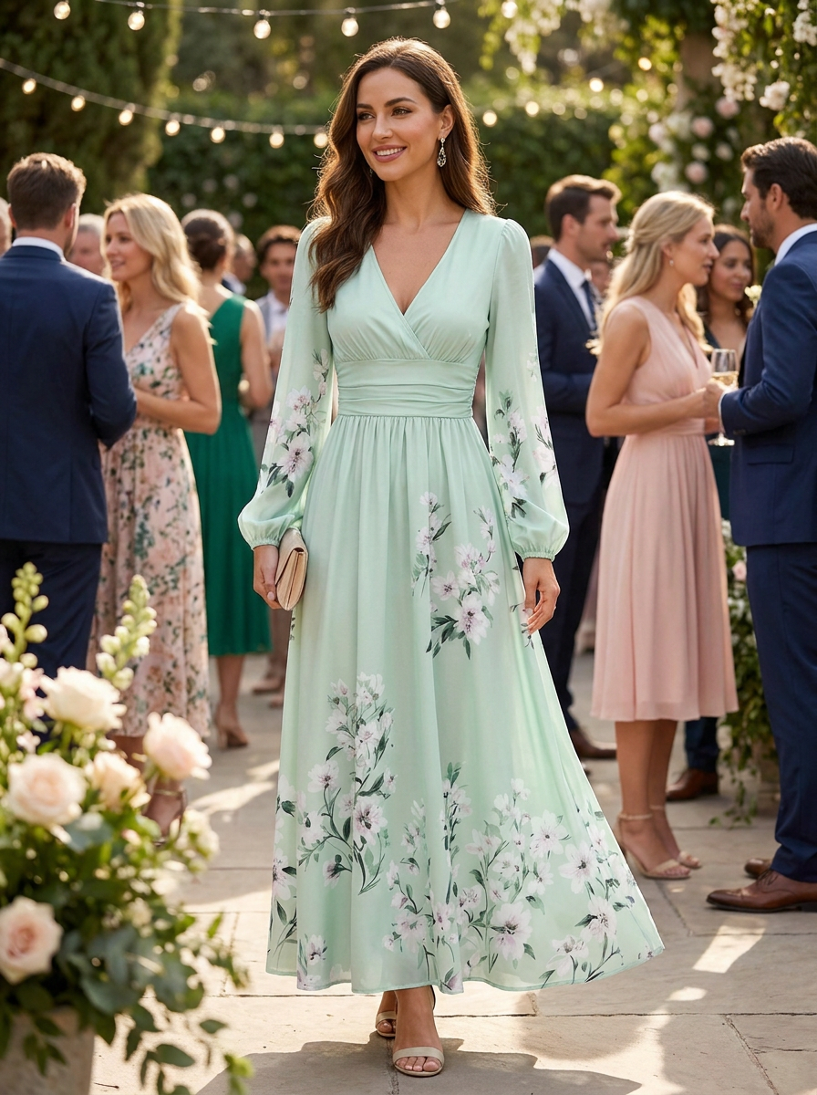 Emma™ | Mint Green Floral Pleated Maxi Dress