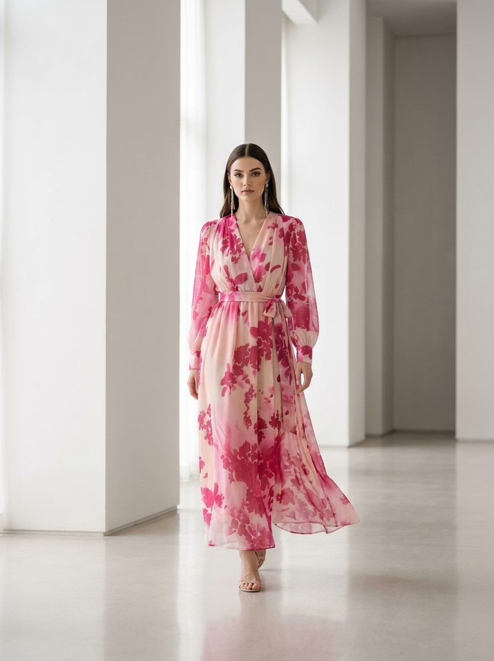 Julia | Rose Floral Belted Maxi Dress