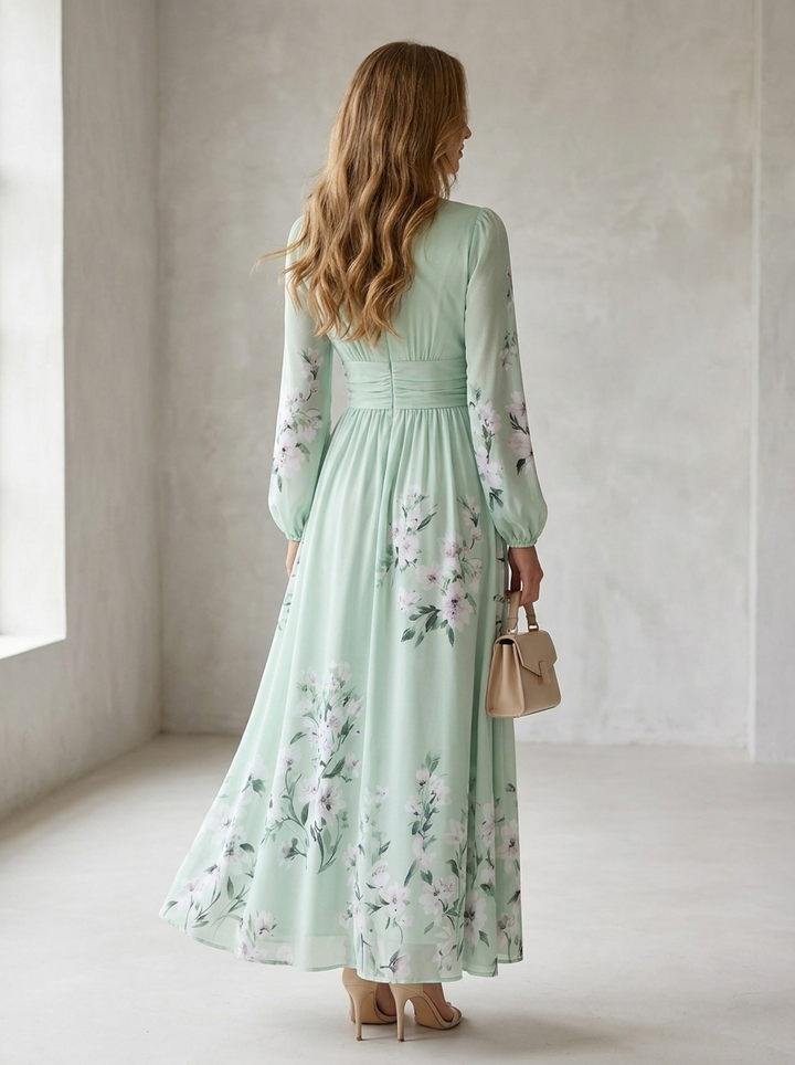 Emma™ | Mint Green Floral Pleated Maxi Dress