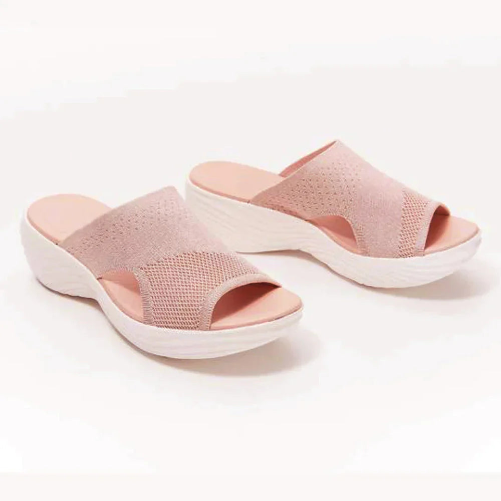 Women’s Slip-On Wedge Sandals with Stretch Knit Upper