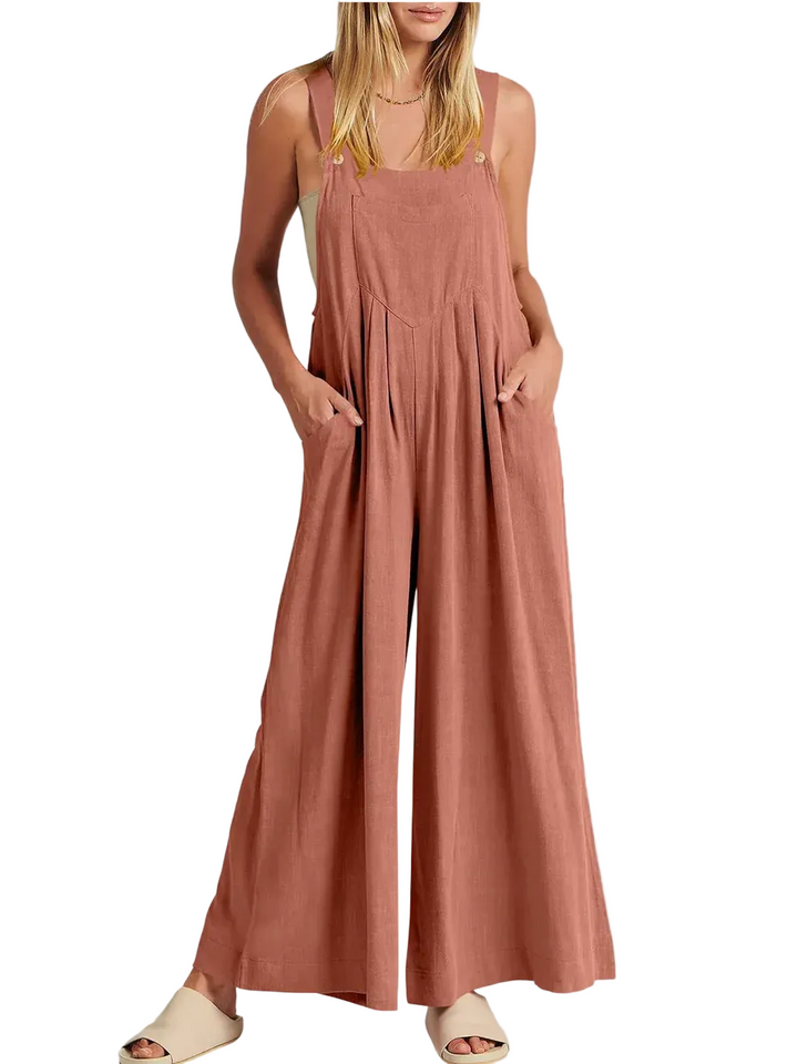 Nina | Comfortable Solid Button-Strap Relaxed Jumpsuit