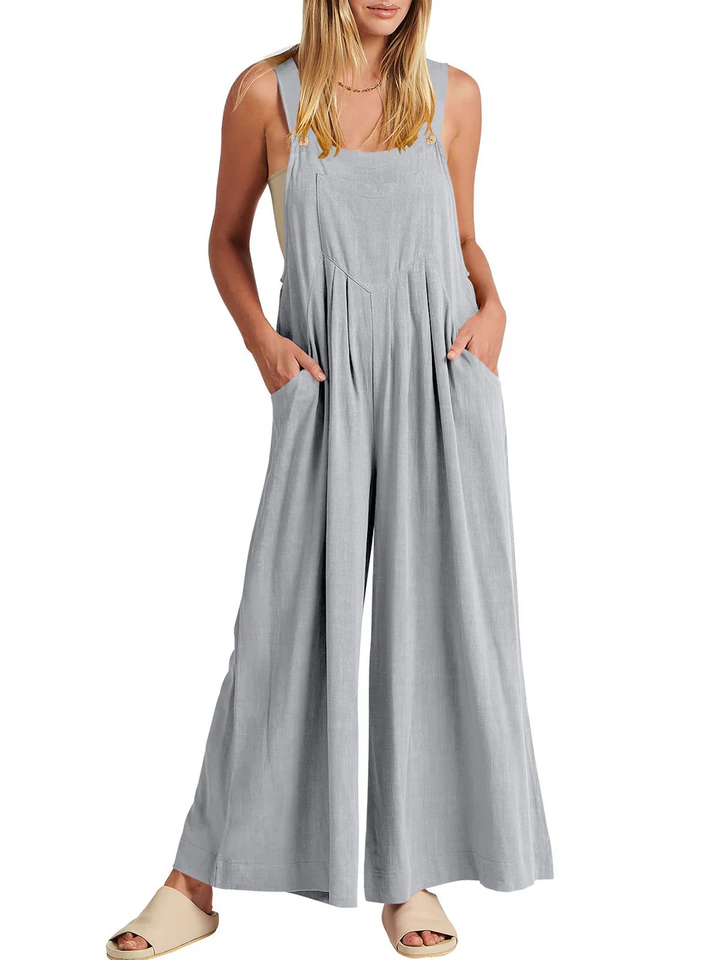 Nina | Comfortable Solid Button-Strap Relaxed Jumpsuit