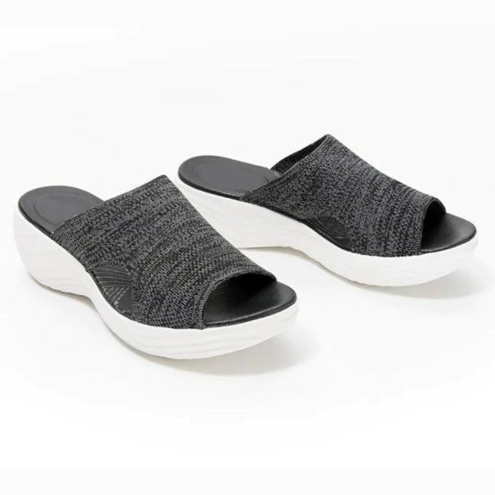 Women’s Slip-On Wedge Sandals with Stretch Knit Upper