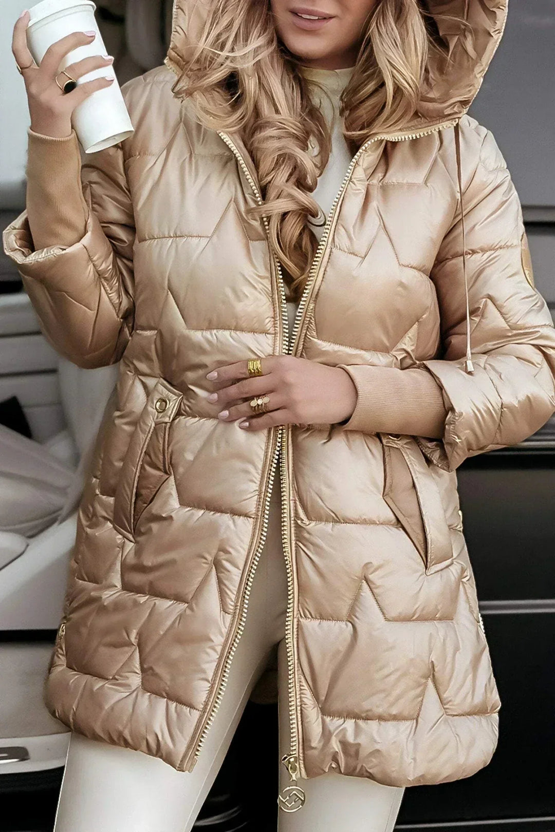 Women's Jacket | Quilted Long with Hood and Zipper