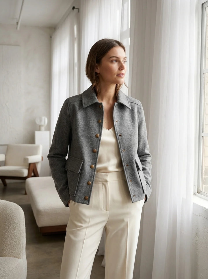 Claire | Women's Cropped Button Front Bomber Jacket