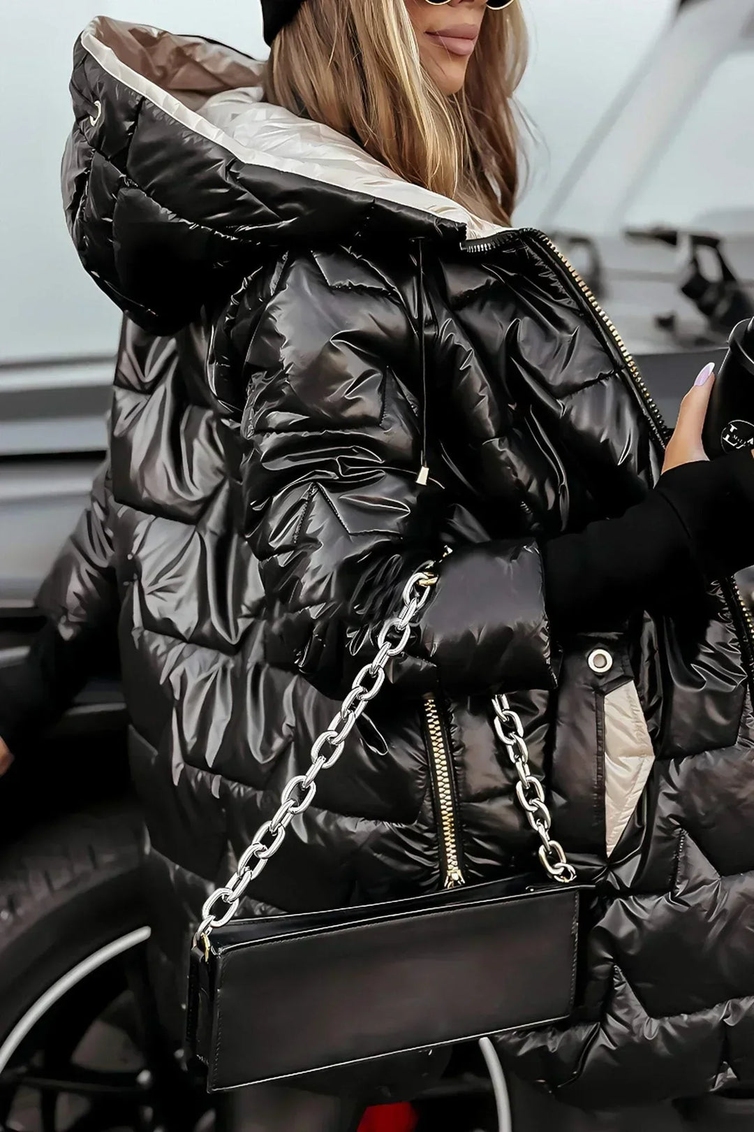 Women's Jacket | Quilted Long with Hood and Zipper