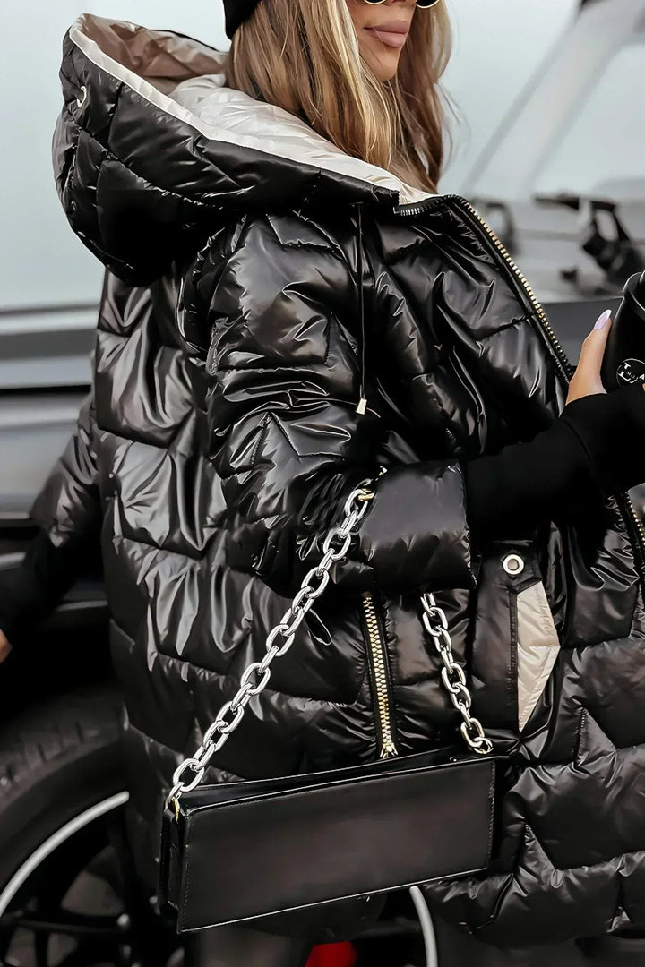 Women's Jacket | Quilted Long with Hood and Zipper