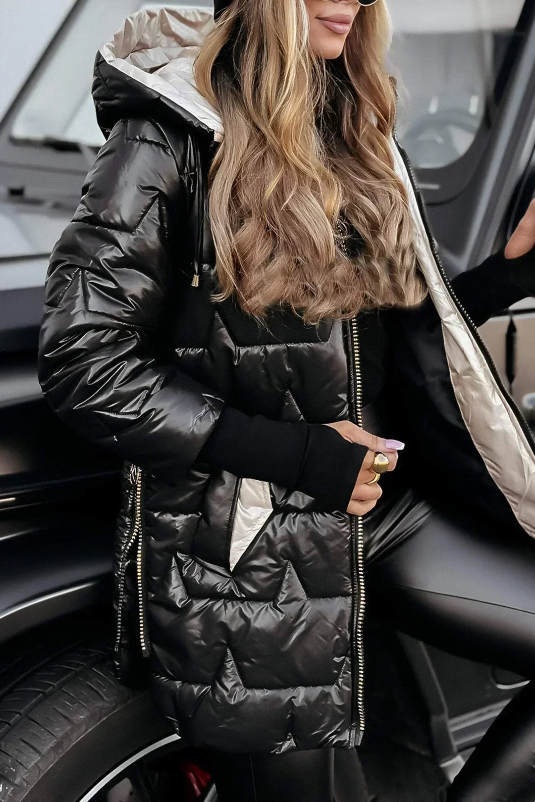 Women's Jacket | Quilted Long with Hood and Zipper