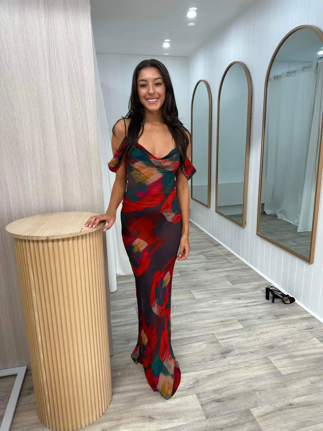 Women's Maxi Dress with Straps, Neckline, and Slit