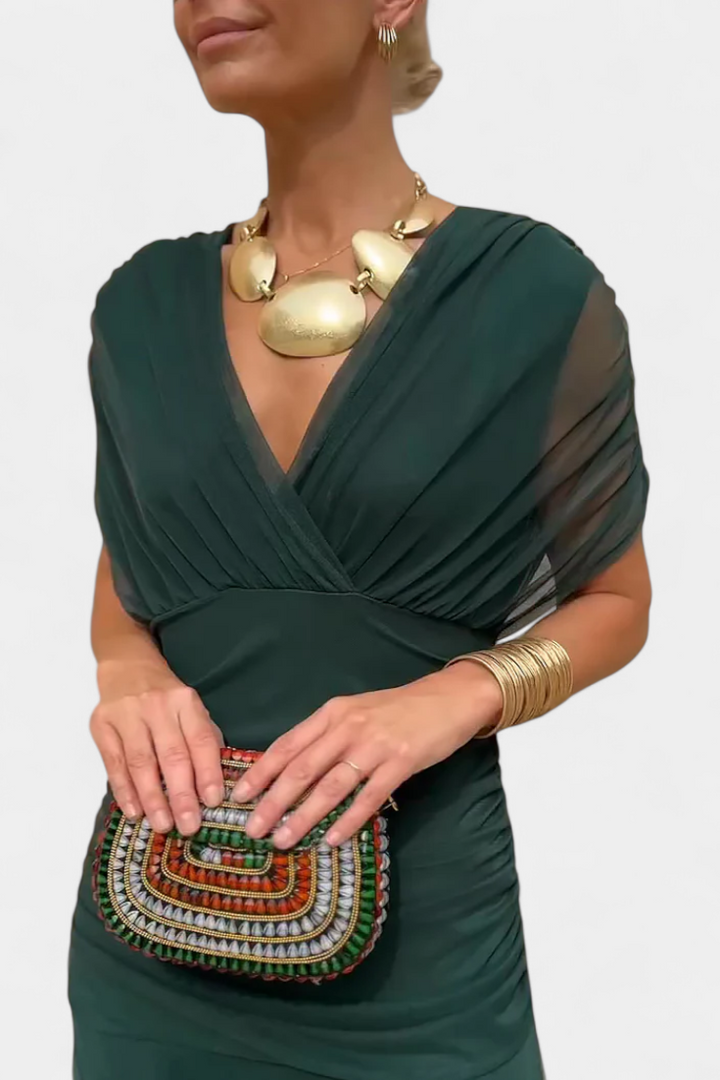 Women's Wrap Dress | with V Neckline and Gathering
