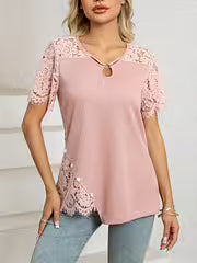 Fiva | Feminine Patchwork Shirt with Elegant Lace