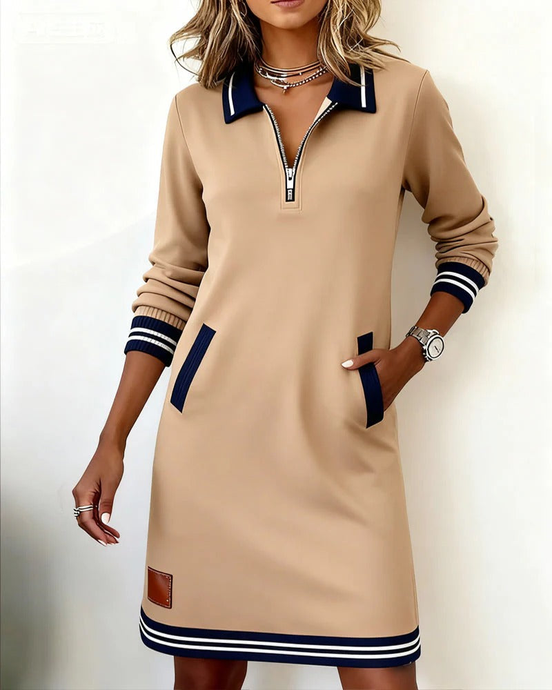 Sporty dress with collar and zipper