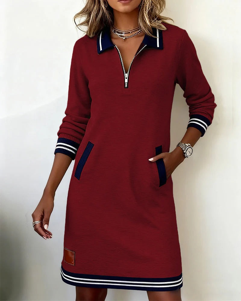 Sporty dress with collar and zipper