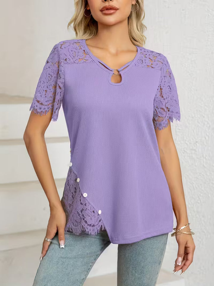 Fiva | Feminine Patchwork Shirt with Elegant Lace