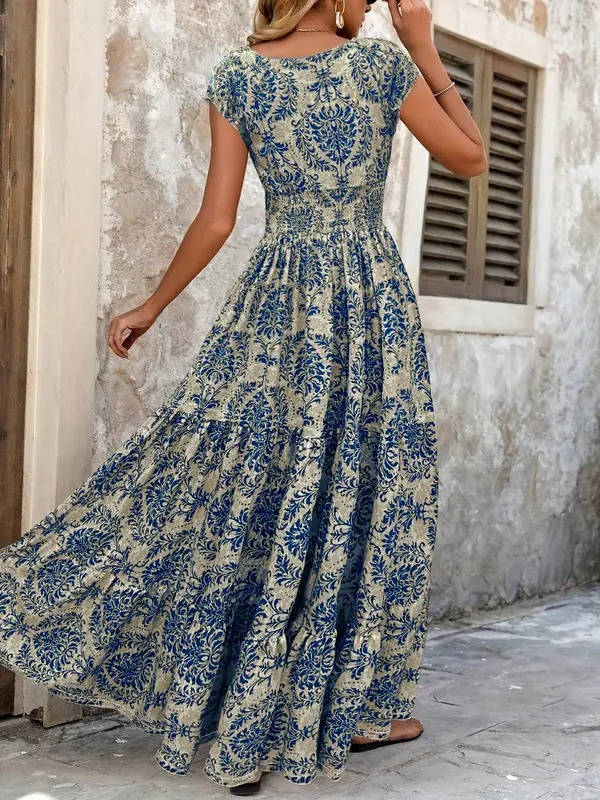 Isabella | Women's Boho Patterned Sleeveless V Neck Maxi Dress