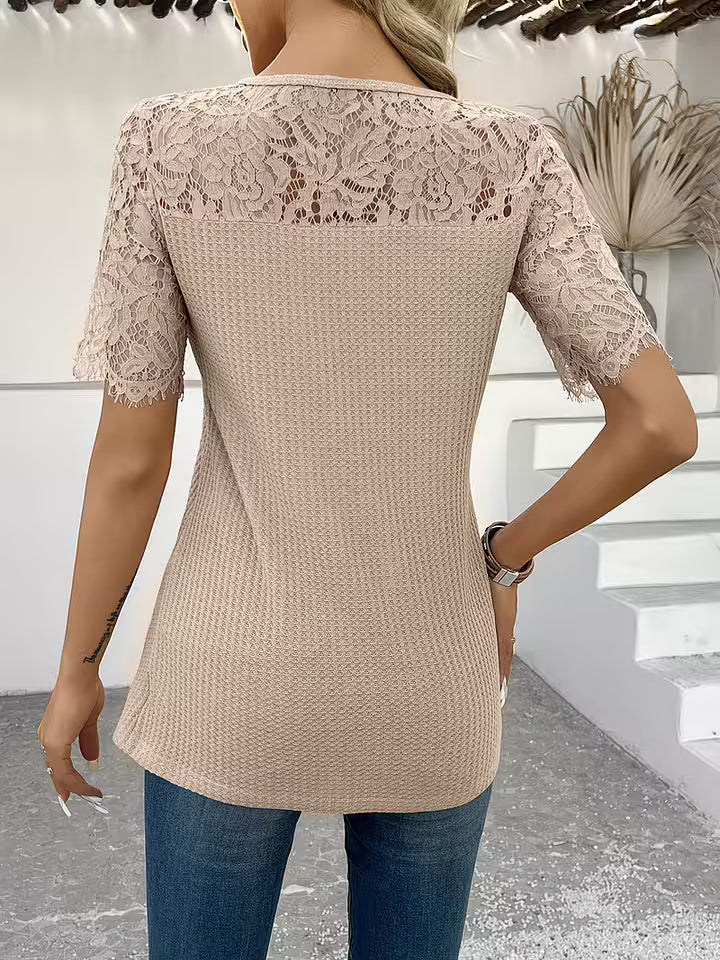 Fiva | Feminine Patchwork Shirt with Elegant Lace