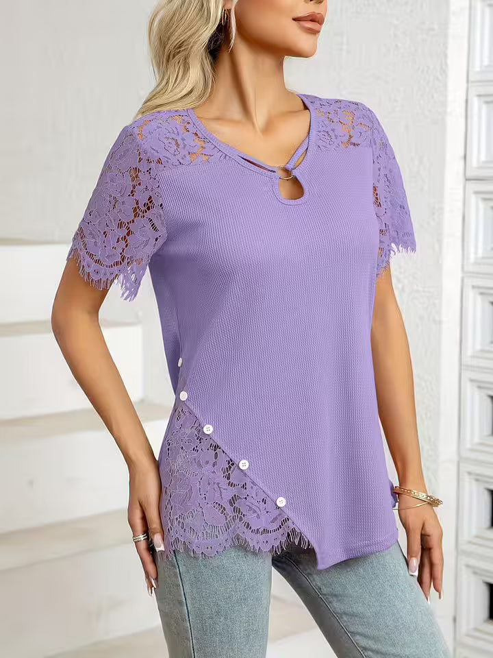 Fiva | Feminine Patchwork Shirt with Elegant Lace
