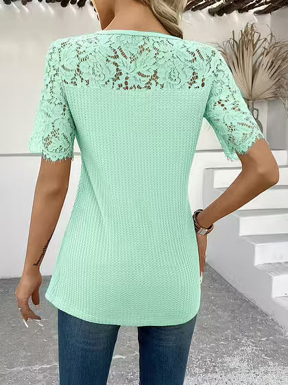 Fiva | Feminine Patchwork Shirt with Elegant Lace