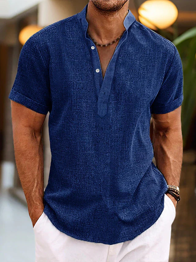 Men’s Short Sleeve Mandarin Collar Button Shirt