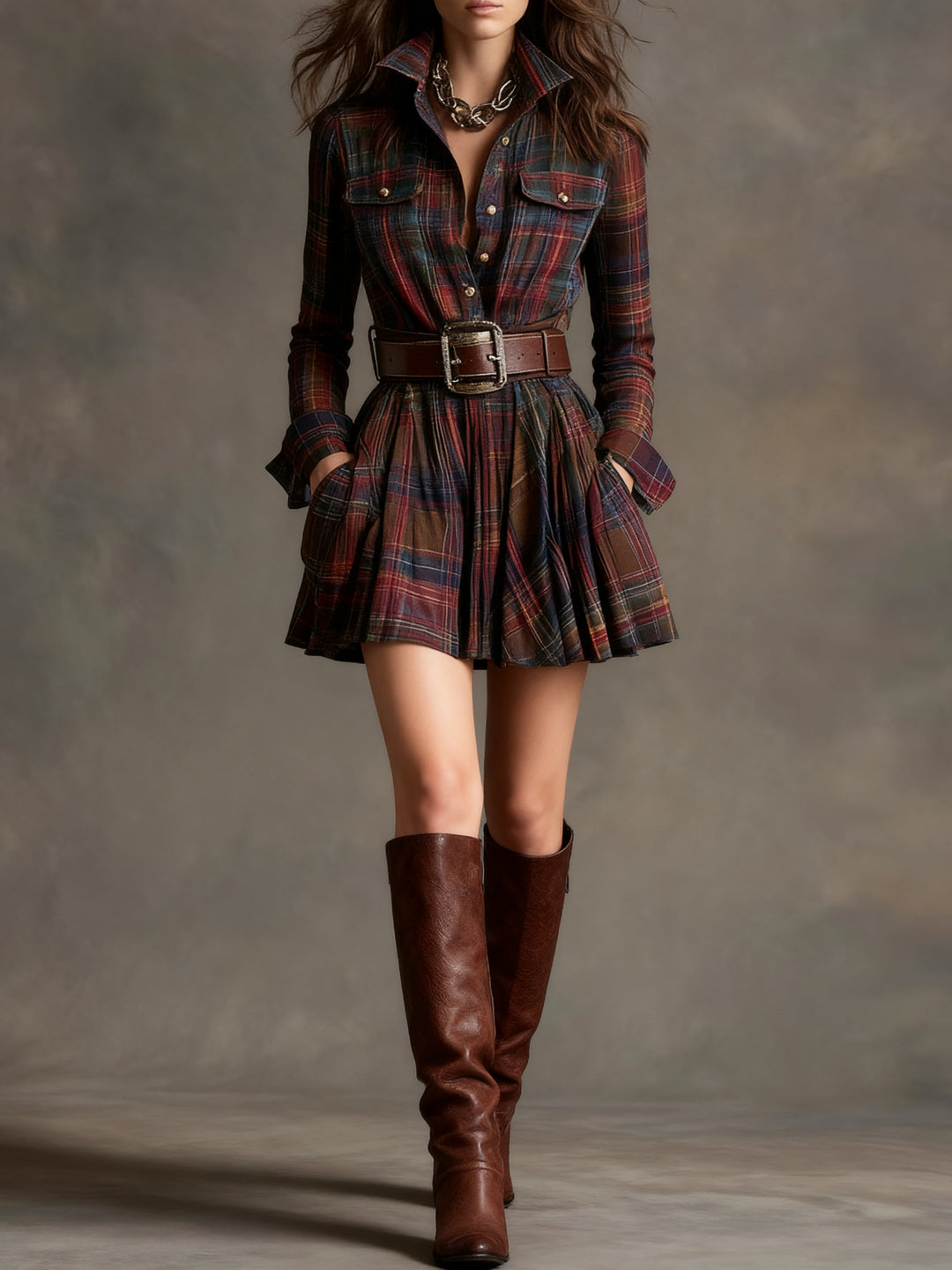 Magdalena | Elegant Short Checked Dress