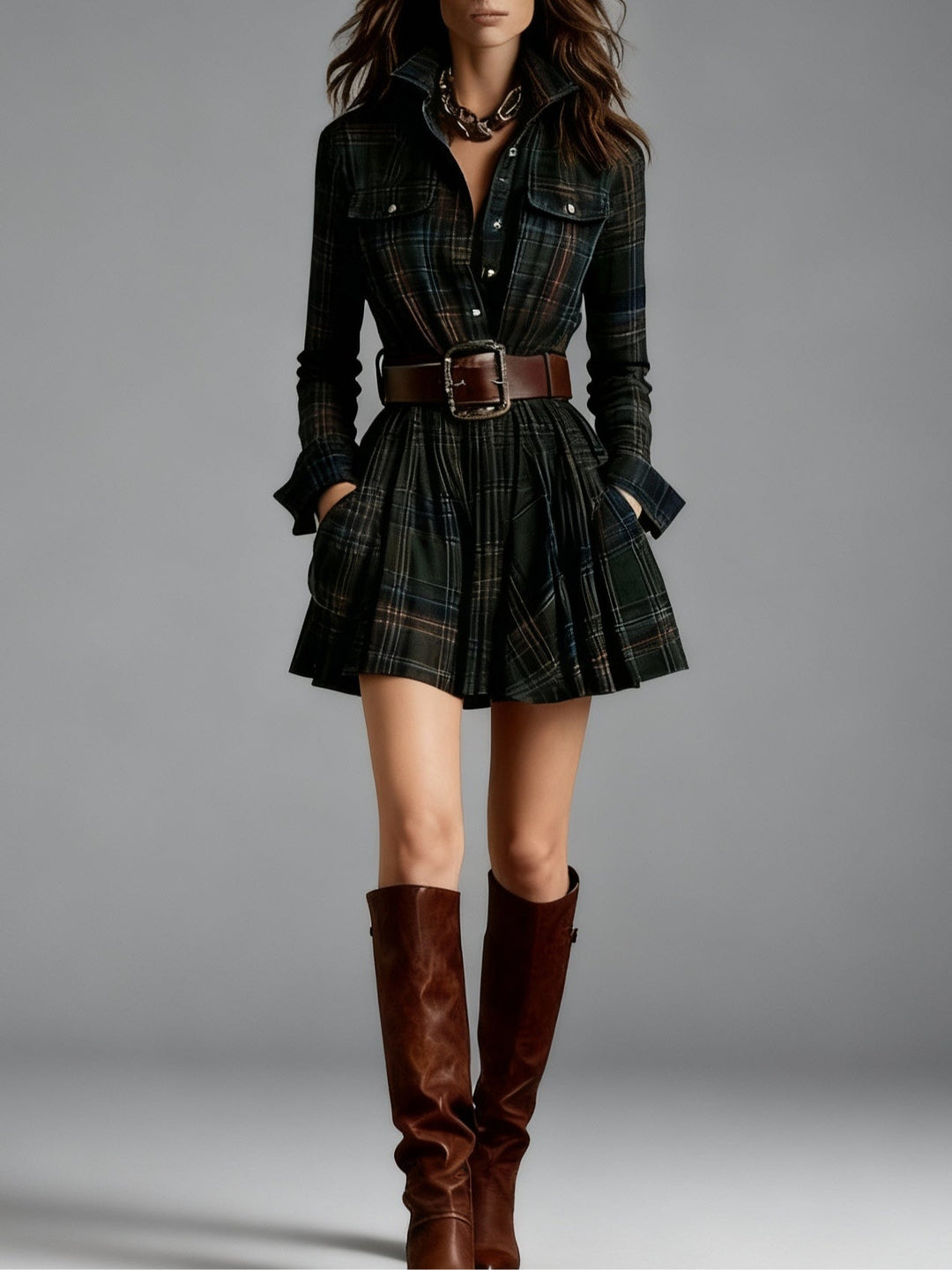 Magdalena | Elegant Short Checked Dress