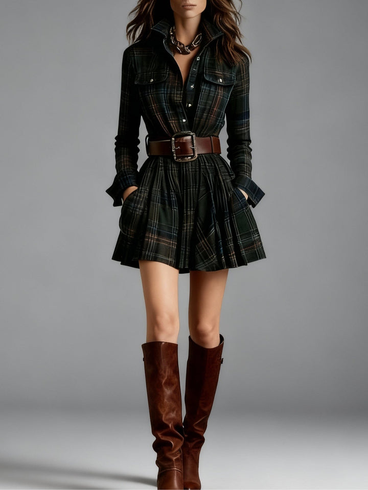Magdalena | Elegant Short Checked Dress