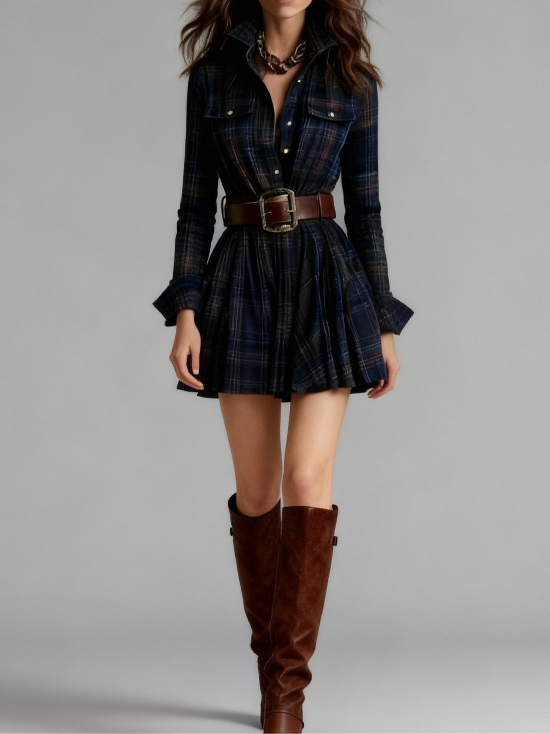 Magdalena | Elegant Short Checked Dress
