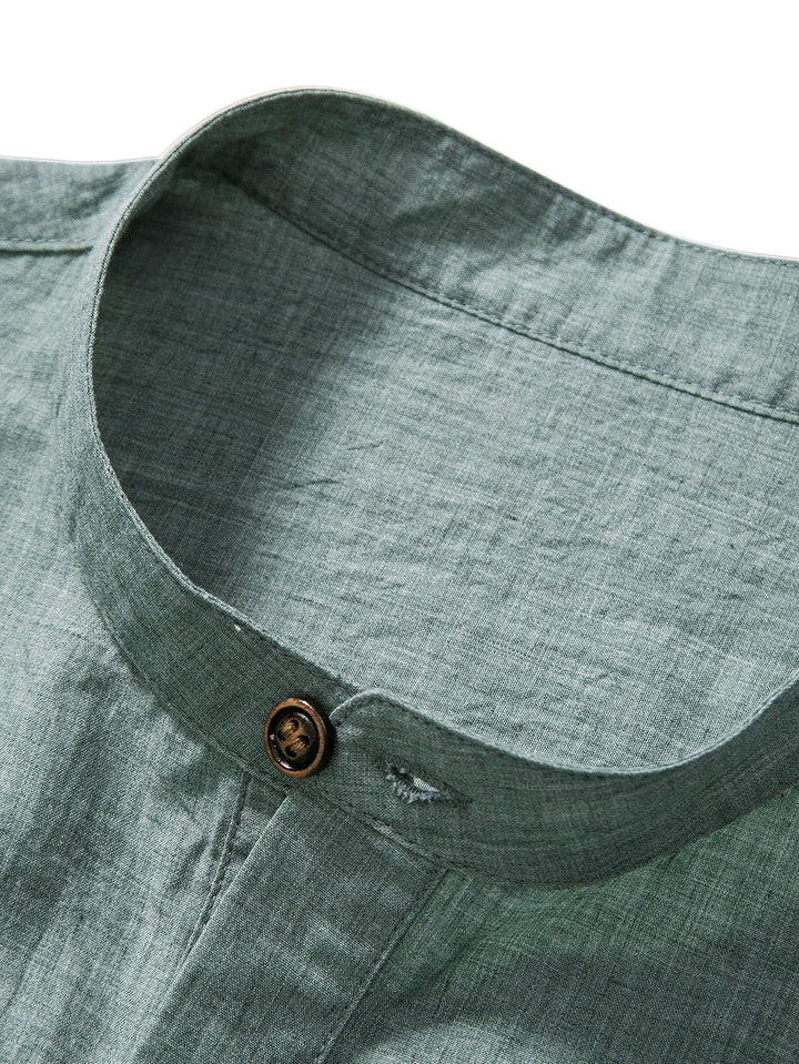 Men’s Linen-Look Set – Shirt & Straight Pants, Airy Fit