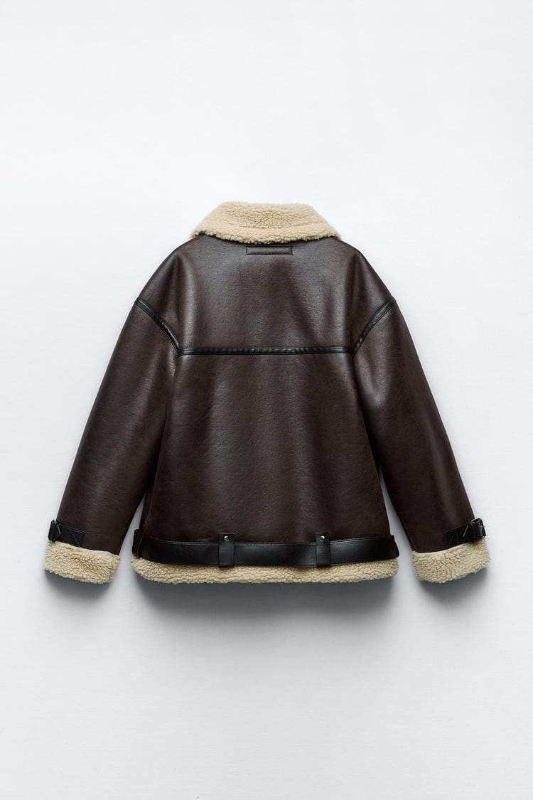 Women's Leather Jacket | Biker with Shearling and Straps