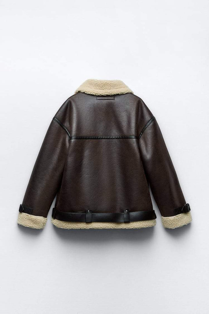 Women's Leather Jacket | Biker with Shearling and Straps