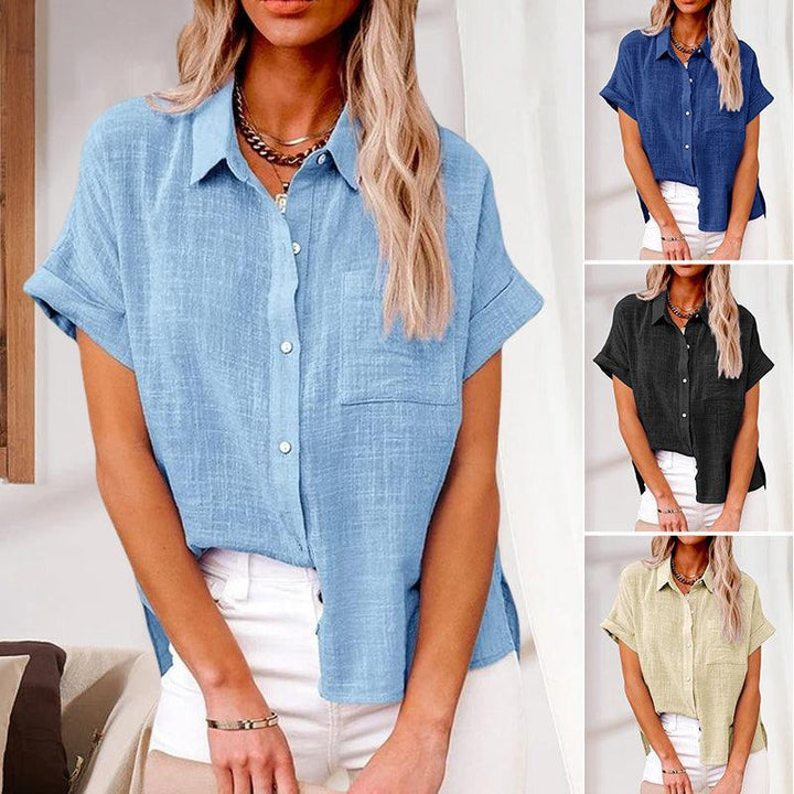 Women’s Casual Short-Sleeve Button-Up Blouse