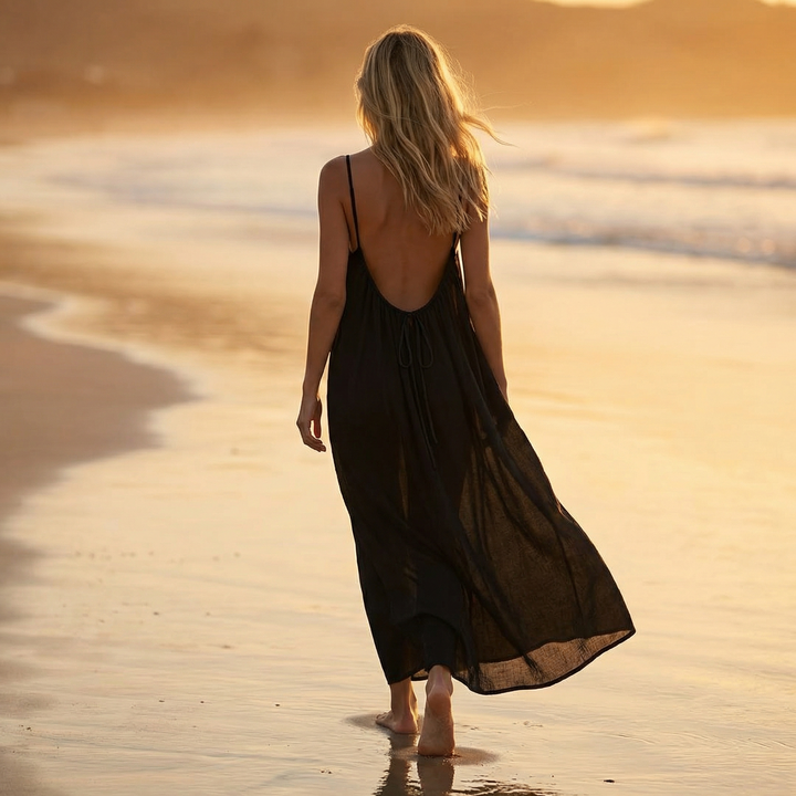 Long spaghetti strap dress with a relaxed fit
