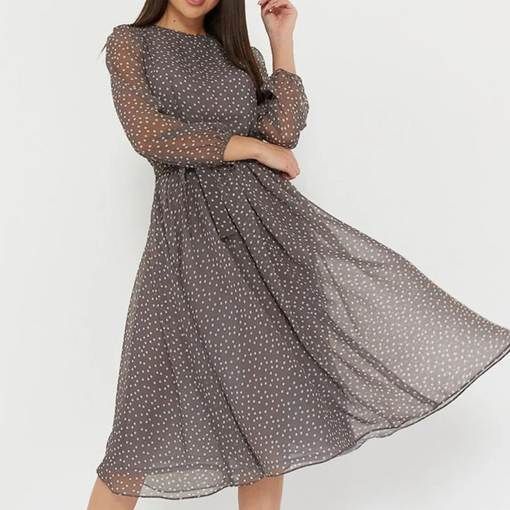 Women’s Elegant Long Sleeve Midi Dress with Waist Tie