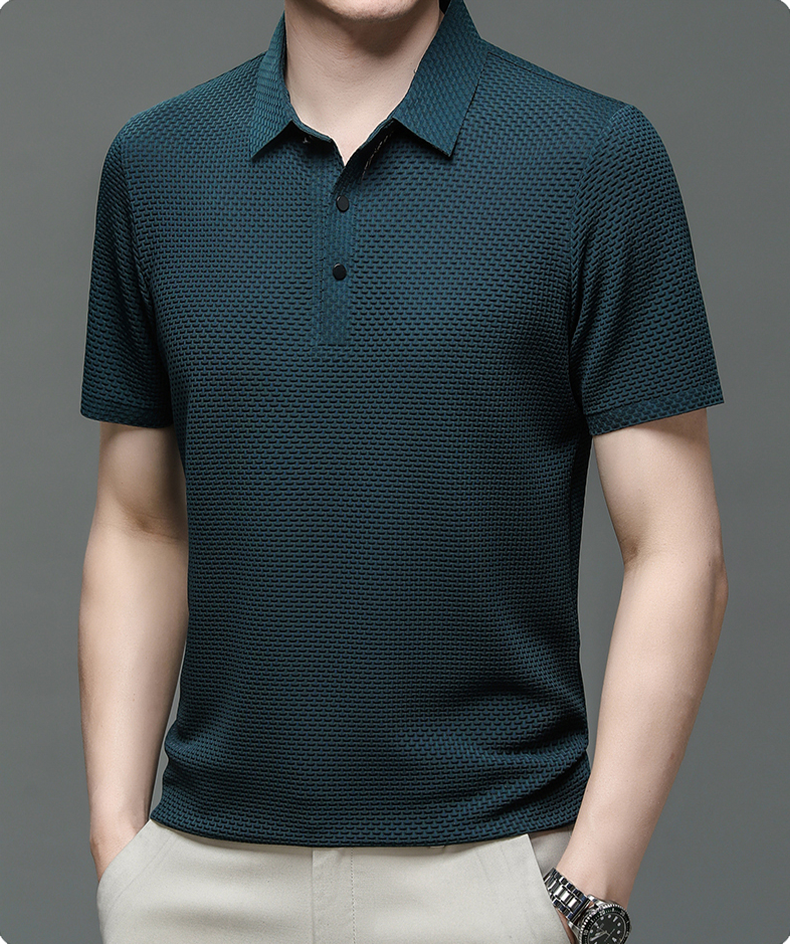Jason | Men's Textured Short Sleeve Button Polo Shirt
