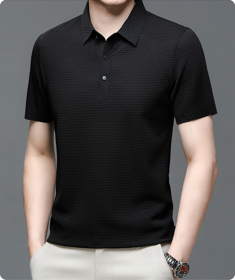 Jason | Men's Textured Short Sleeve Button Polo Shirt