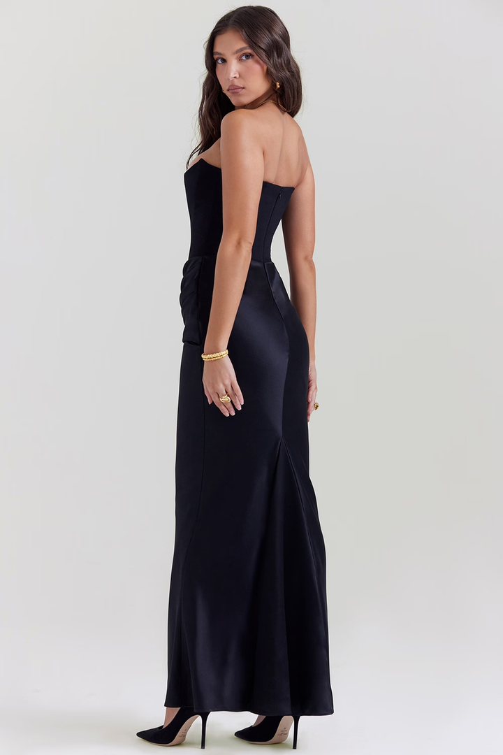 Women’s Elegant Strapless Maxi Dress with Ruched Waist