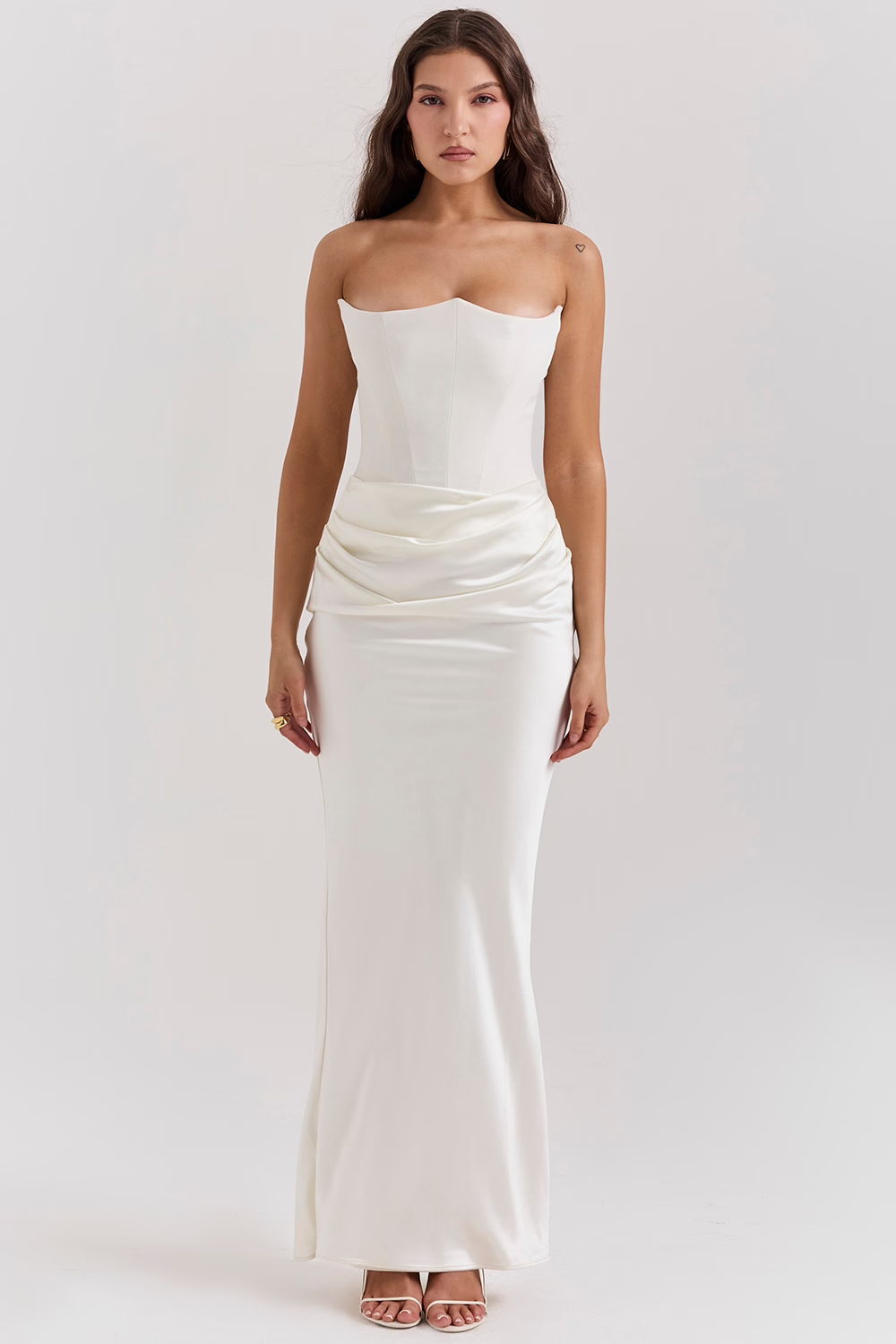Women’s Elegant Strapless Maxi Dress with Ruched Waist