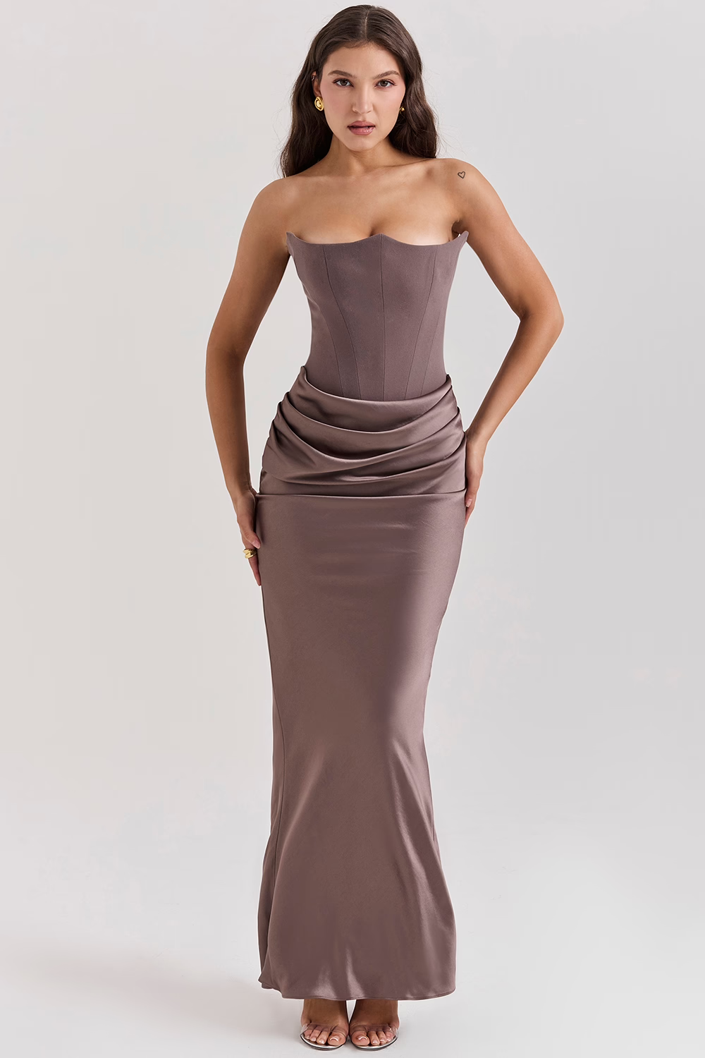 Women’s Elegant Strapless Maxi Dress with Ruched Waist