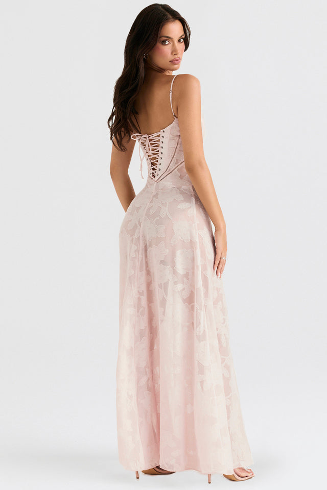 Women's maxi dress with thin straps and pattern