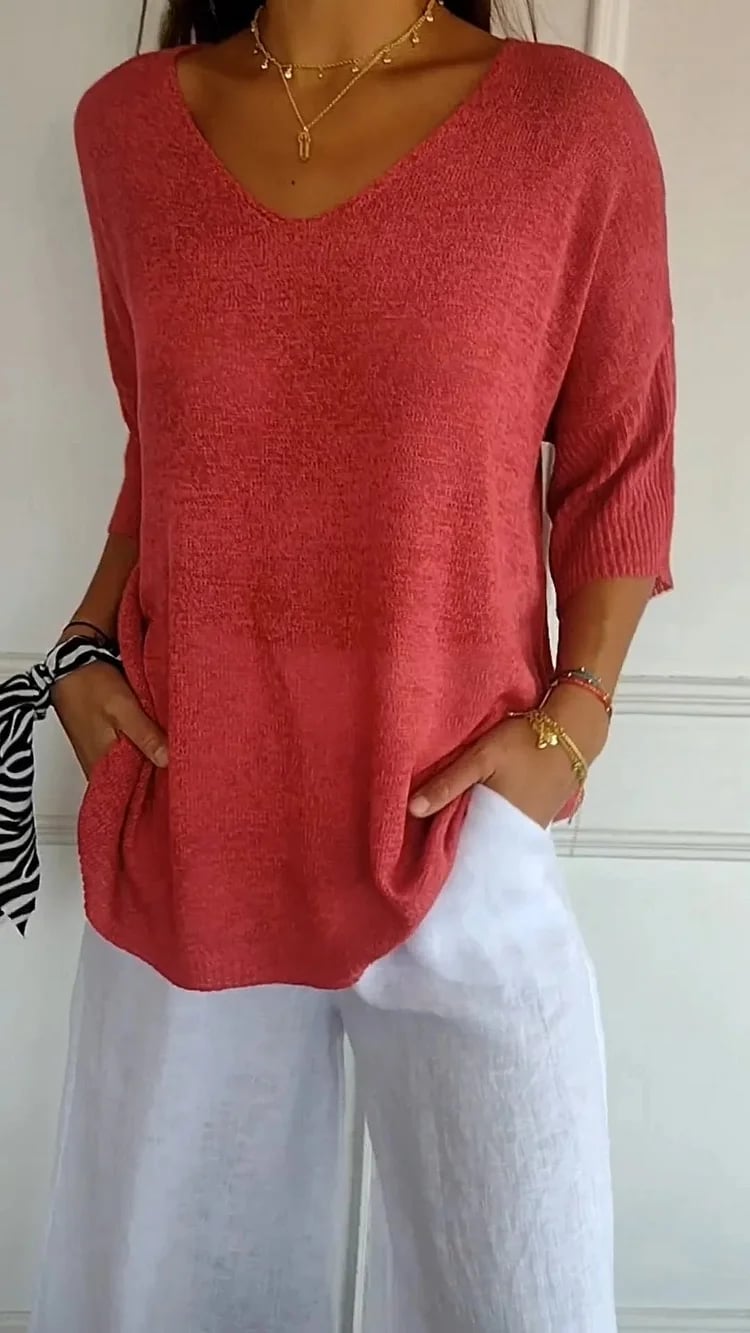 Alva™ | Knitted Spring Top with V-Neck