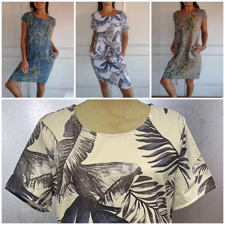 Teres | Round Neck Dress with Botanical Print