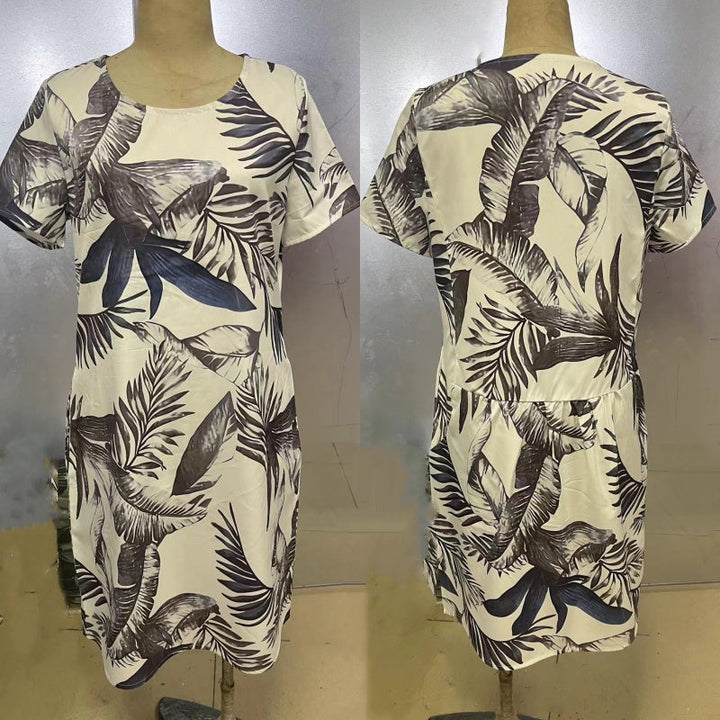 Teres | Round Neck Dress with Botanical Print