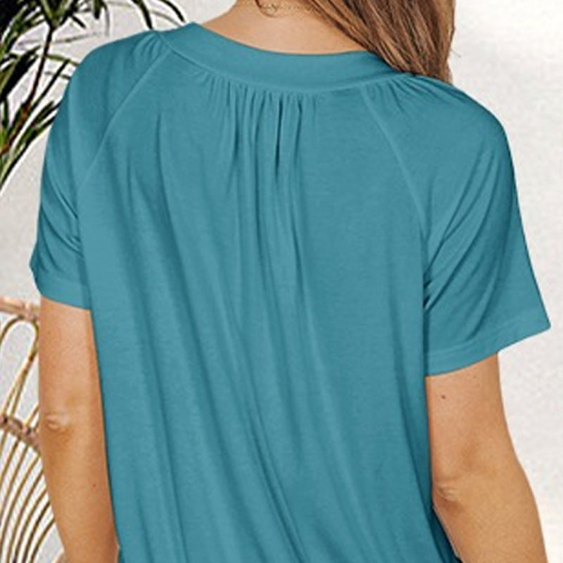 Livya | Stylish Top with Pleated V-Neck and Short Sleeves