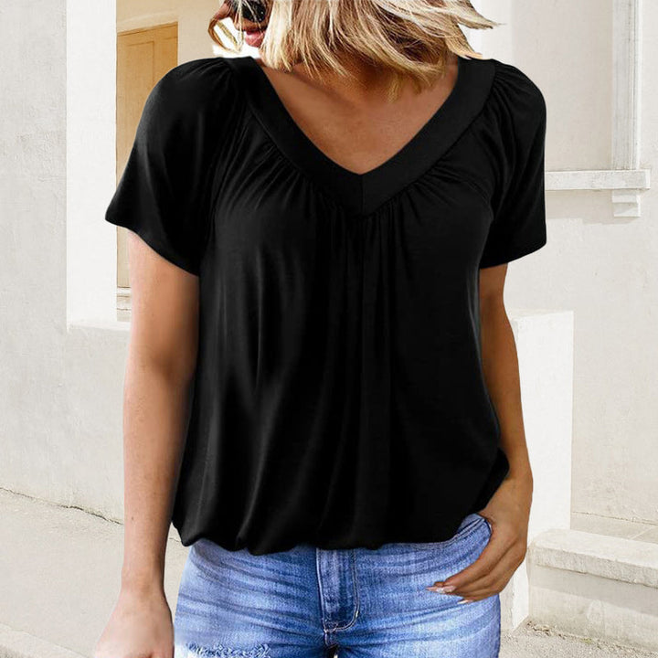 Livya | Stylish Top with Pleated V-Neck and Short Sleeves