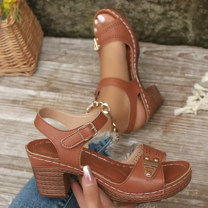 Women’s Chunky Heel Sandals with Adjustable Ankle Strap
