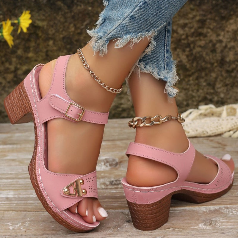 Women’s Chunky Heel Sandals with Adjustable Ankle Strap