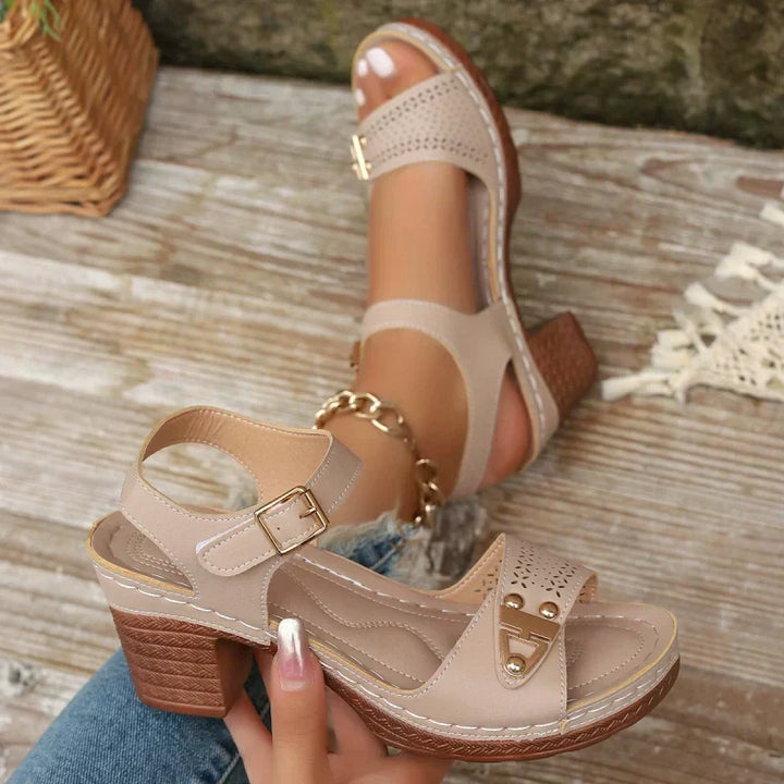 Women’s Chunky Heel Sandals with Adjustable Ankle Strap