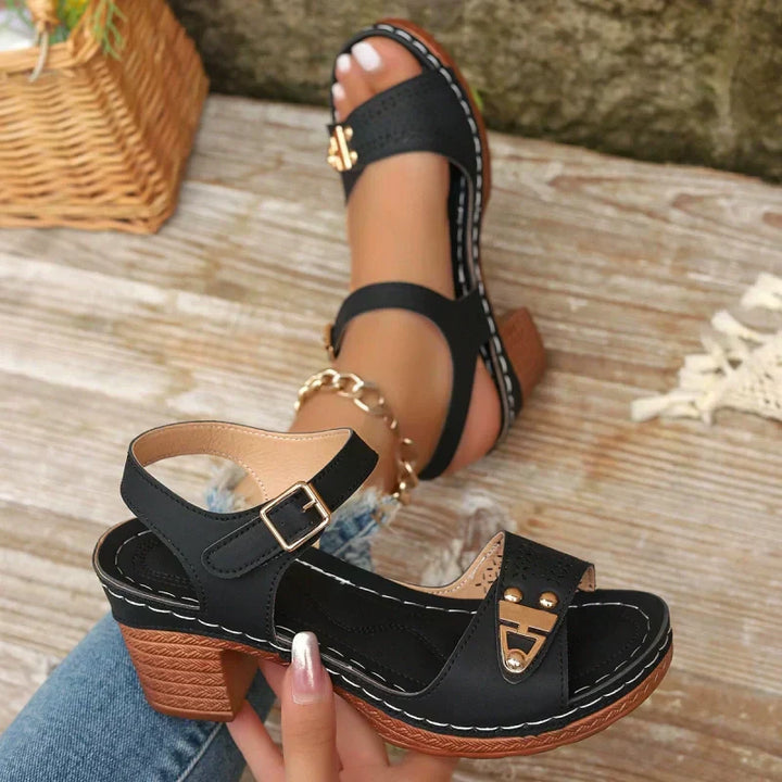 Women’s Chunky Heel Sandals with Adjustable Ankle Strap