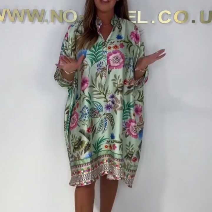 Debie | Comfortable Floral Dress with V-Neck and Button Placket in Front